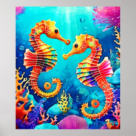 Farbiges Seepferd Pair Design Poster