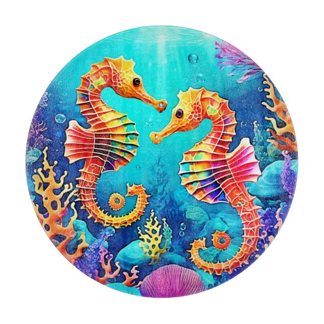 Farbiges Seepferd Pair Design Schneidebrett (Vorderseite)