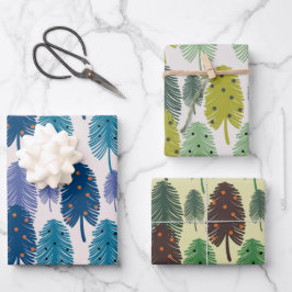 Farbiges Set der Weihnachtsbäume in Wasserfarbe Geschenkpapier Set