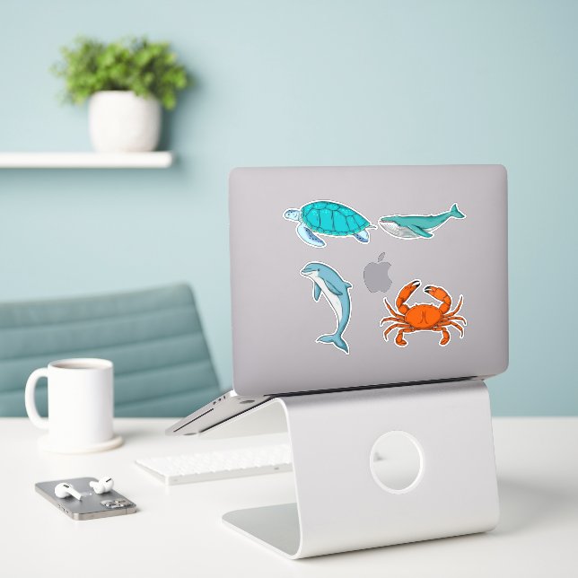 Farbiges Set von Meerestieren Aufkleber (Laptop auf Schreibtisch)