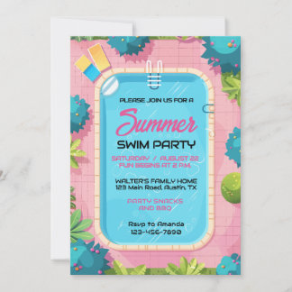 Farbiges Sommerschwimmer-Party Einladung