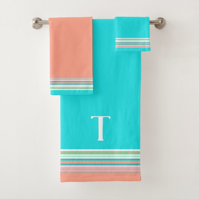 Farbiges Southwestern Mit Monogramm Bath Handtuch  Badhandtuch Set (Insitu)