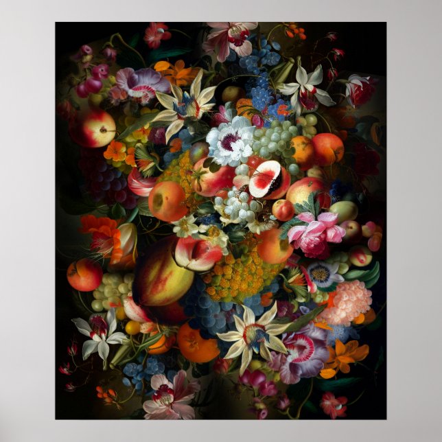 Farbiges Stillleben mit Obst und Blume Poster (Vorne)