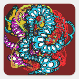 Farbiges Surreal Abstrakte Raupe Design Quadratischer Aufkleber