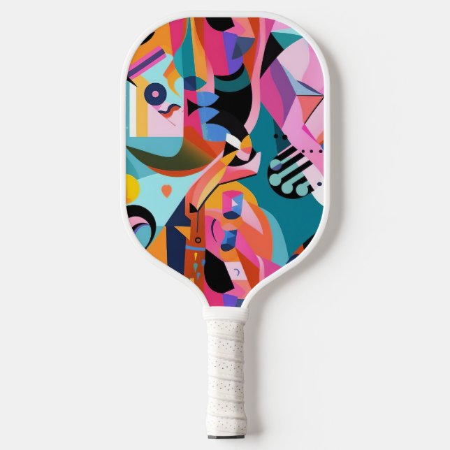 Farbiges Surreal-Abstraktes Muster Pickleball Schläger (Vorderseite)