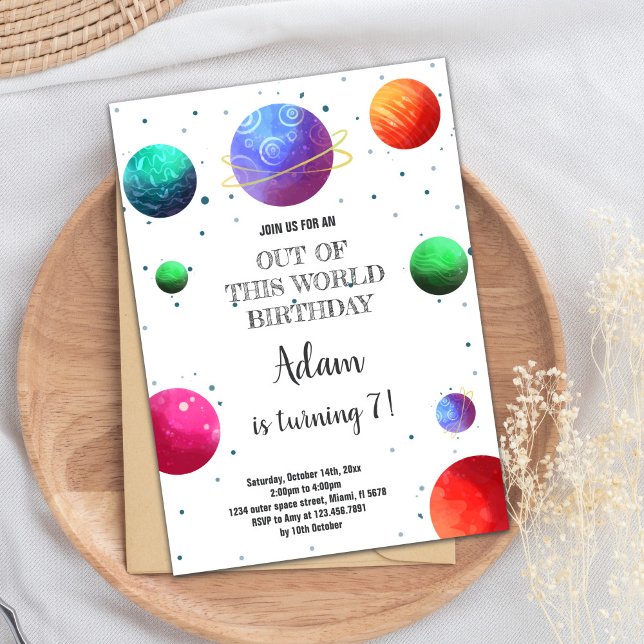 Farbiges Thema im Weltraum für Kinder Einladung (Galaxy Planets Birthday Invitations)