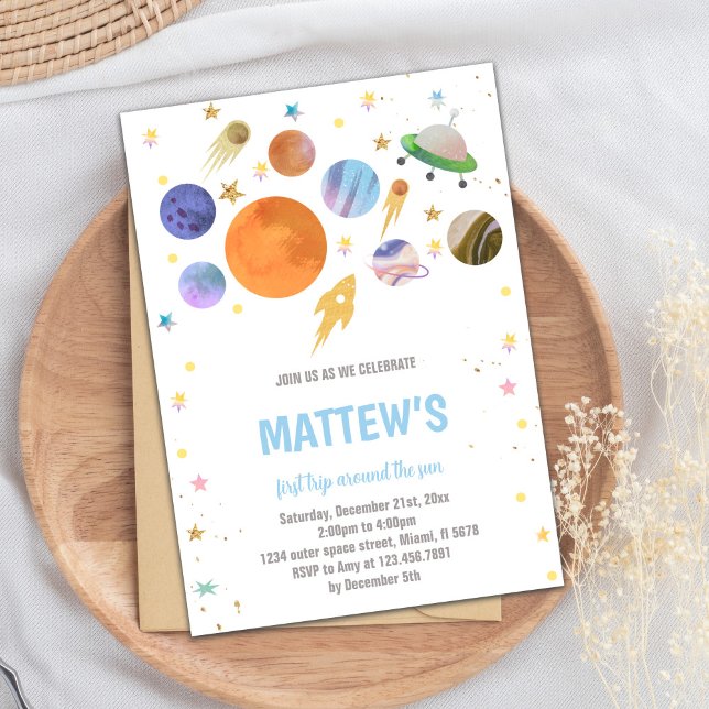 Farbiges Thema im Weltraum für Kinder Einladung (Planets Galaxy Birthday Invitations)