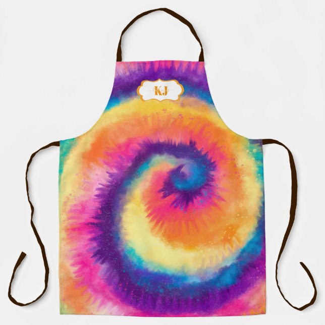 Farbiges Tie-Dye-Muster | Monogramm Schürze (Vorderseite)