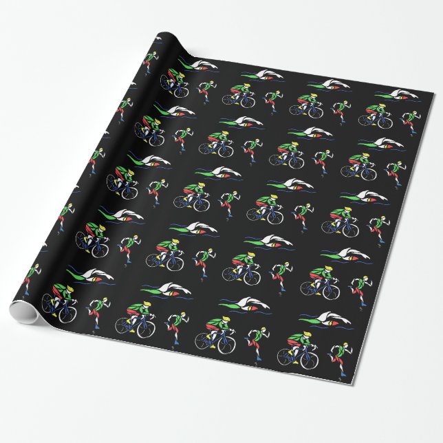 Farbiges Triathlon-Design Geschenkpapier (Ungerollt)