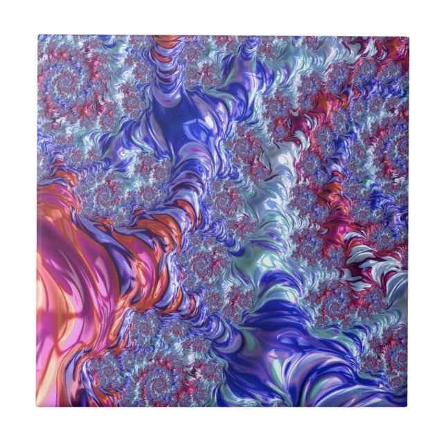 Farbiges Trippy Groovy Digitales Abstraktes Frakta Fliese (Vorderseite)