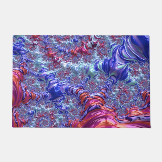 Farbiges Trippy Groovy Digitales Abstraktes Frakta Fußmatte (Vorderseite)