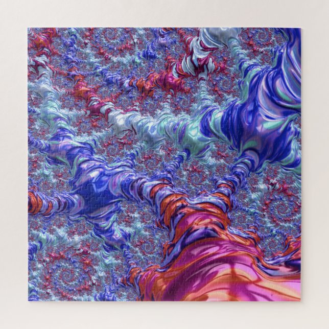 Farbiges Trippy Groovy Digitales Abstraktes Frakta Puzzle (Vertikal)
