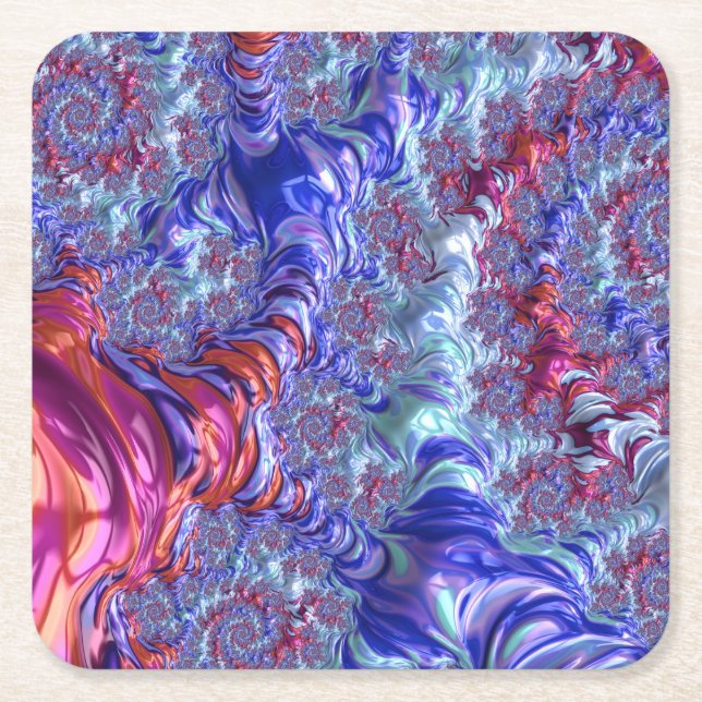 Farbiges Trippy Groovy Digitales Abstraktes Frakta Rechteckiger Pappuntersetzer (Vorderseite)