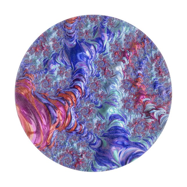 Farbiges Trippy Groovy Digitales Abstraktes Frakta Schneidebrett (Vorderseite)