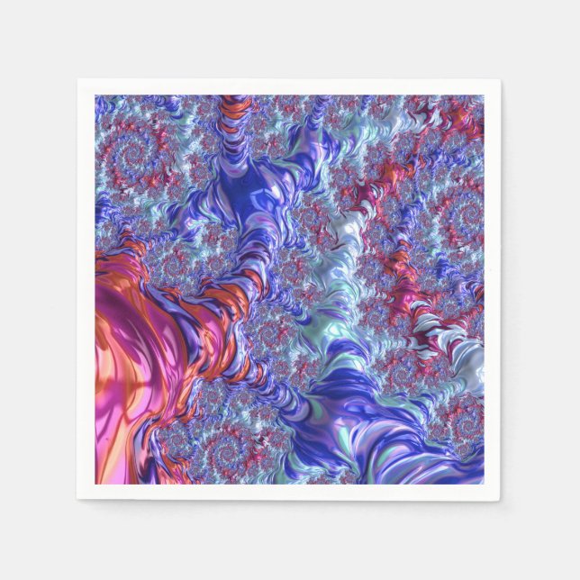 Farbiges Trippy Groovy Digitales Abstraktes Frakta Serviette (Vorderseite)