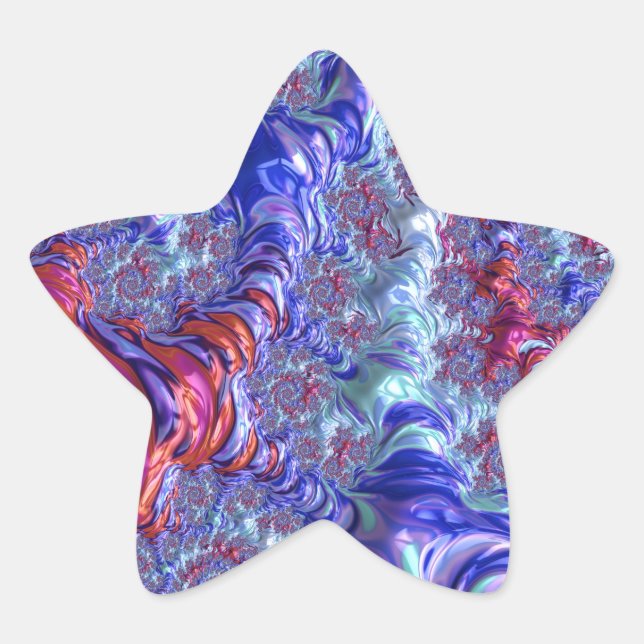 Farbiges Trippy Groovy Digitales Abstraktes Frakta Stern-Aufkleber (Vorderseite)
