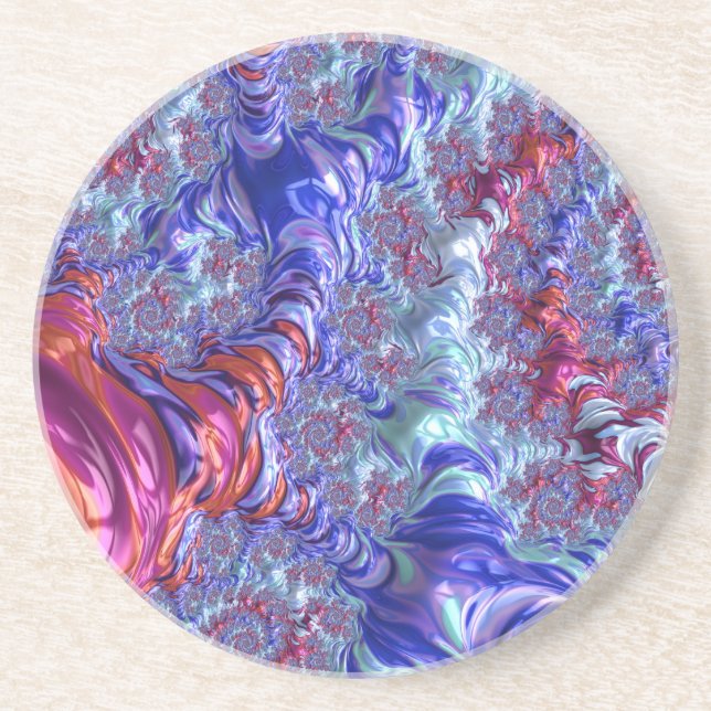 Farbiges Trippy Groovy Digitales Abstraktes Frakta Untersetzer (Vorne)
