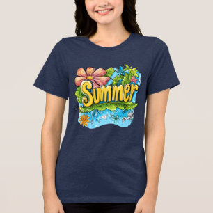 Farbiges tropisches Grafik-T-Shirt "Sommer" Tri-Blend Shirt