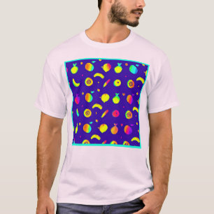 Farbiges tropisches Neonfruchtmuster T-Shirt