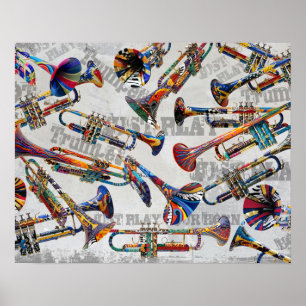 Farbiges Trumpet Poster, Trumpet Music Art Poster