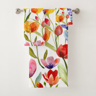 Farbiges Tulpenfeldmuster Badhandtuch Set