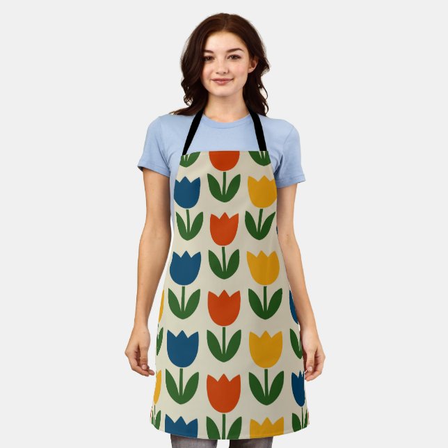 Farbiges Tulpenmuster Schürze (Getragen)