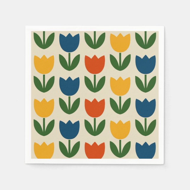Farbiges Tulpenmuster Serviette (Vorderseite)