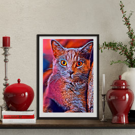 Farbiges und skurriles, niedliches Katzenportrait Poster