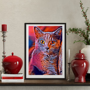 Farbiges und skurriles, niedliches Katzenportrait Poster