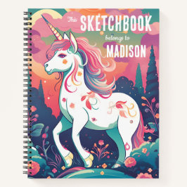 Farbiges Unicorn-Sketchbook mit Namen Notizbuch