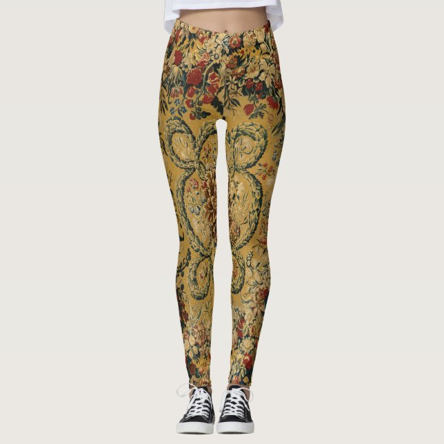 Farbiges Vintages Blumenmuster Leggings (Vorderseite)