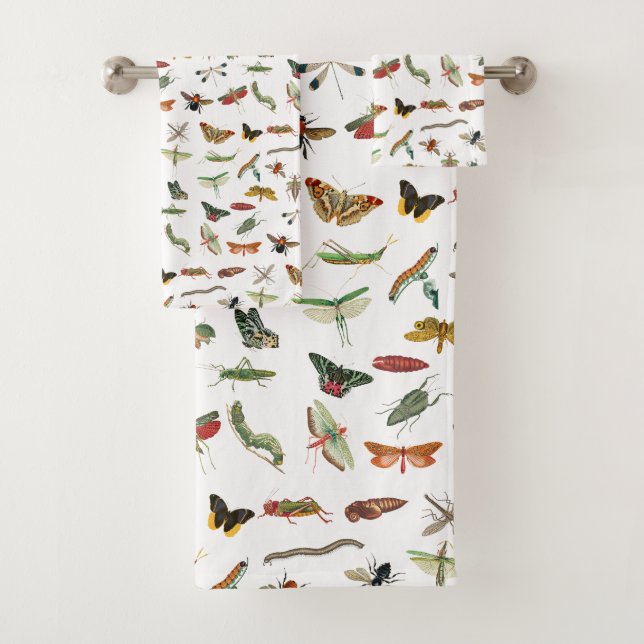 Farbiges Vintages Insektenbild Badhandtuch Set (Insitu)