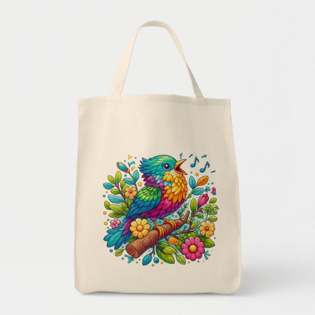 Farbiges Vogeldesign Tragetasche (Vorne)