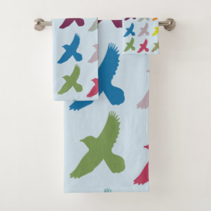 Farbiges Vogelmuster Badhandtuch Set