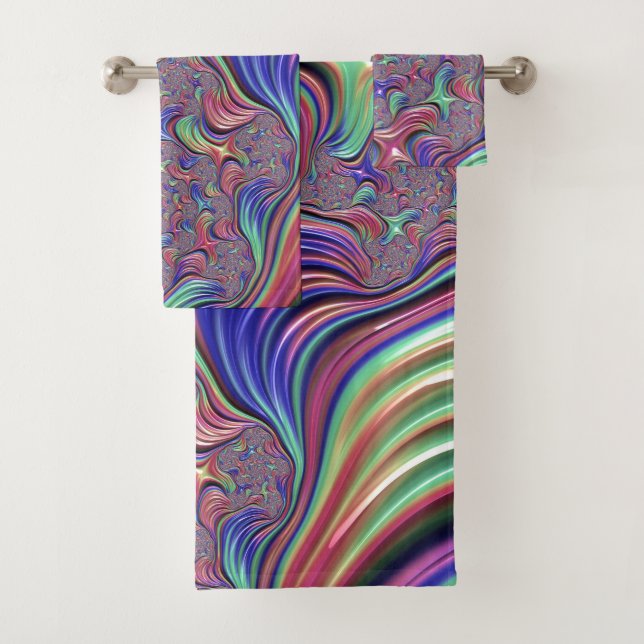 Farbiges Vortex Abstraktes Trippy Spiral-Fraktal Badhandtuch Set (Insitu)