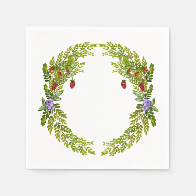 Farbiges Wasserfarbmuster der Beeren-Mäusekmatte c Serviette (Vorderseite)