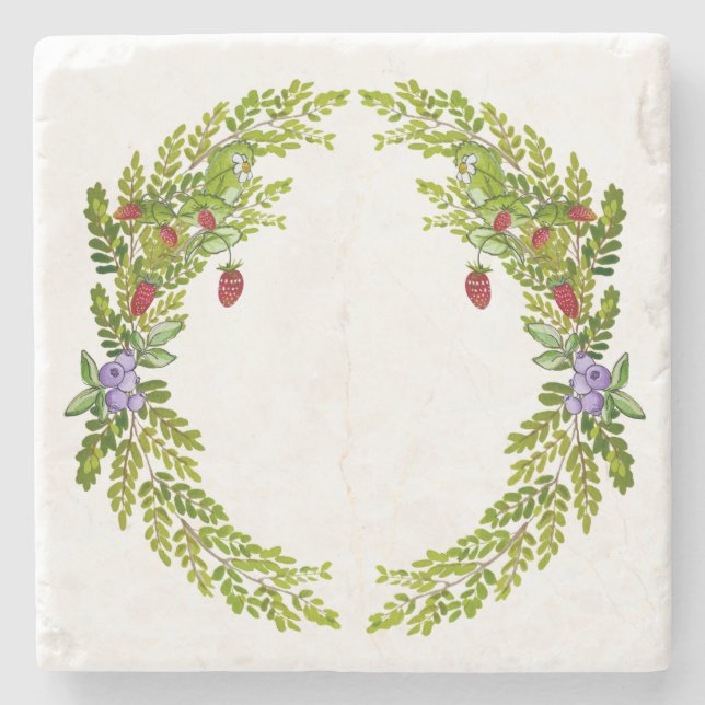 Farbiges Wasserfarbmuster der Beeren-Mäusekmatte c Steinuntersetzer (Vorderseite)