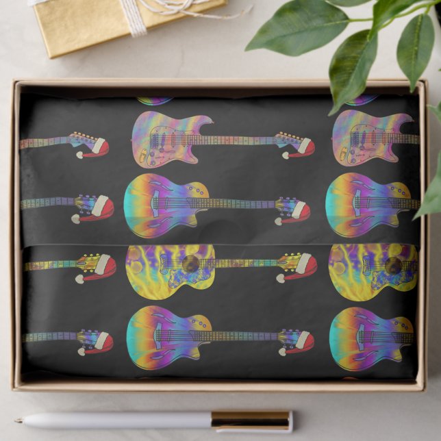 Farbiges Weihnachtsgitarrenmuster Seidenpapier (Colorful guitar pattern christmas wrapping tissue paper For guitarists musicians and music shops)