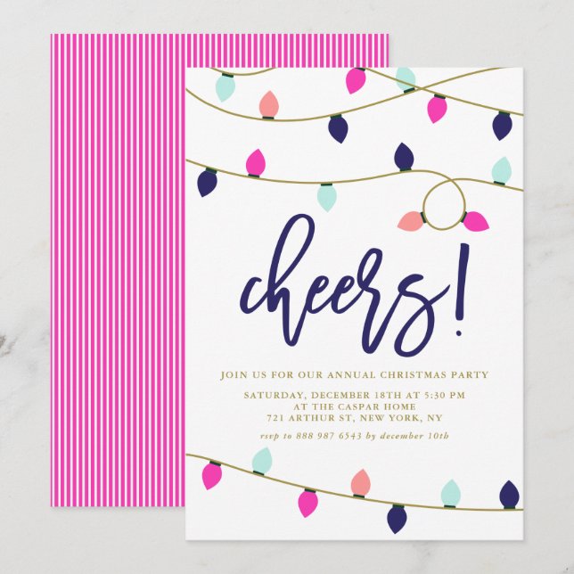 Farbiges Weihnachtslicht Weihnachts-Party Einladung (Vorne/Hinten)