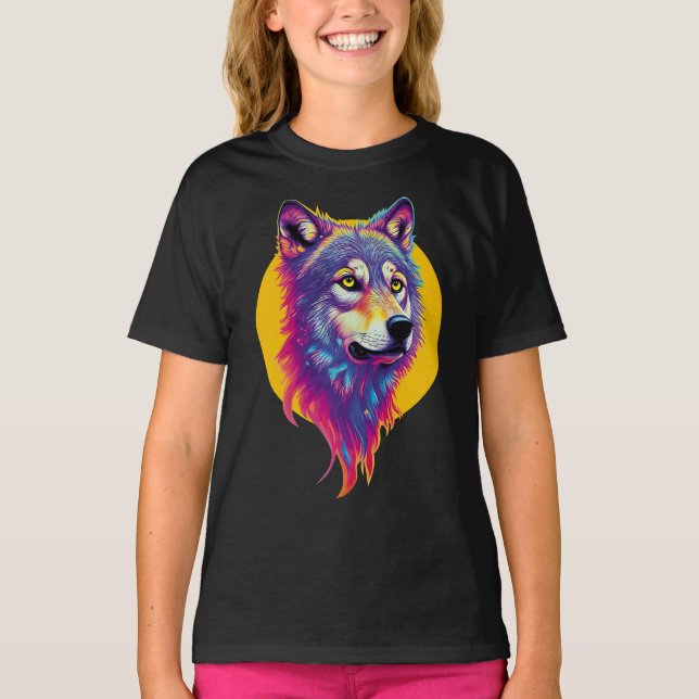 Farbiges Wolf-Portrait T-Shirt (Vorderseite)