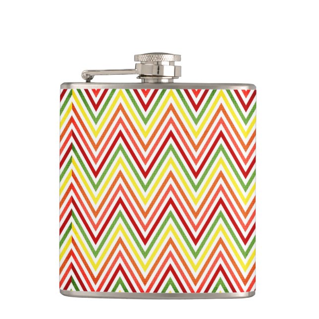 Farbiges Zickzack-Chevron-Muster Flachmann (Vorderseite)