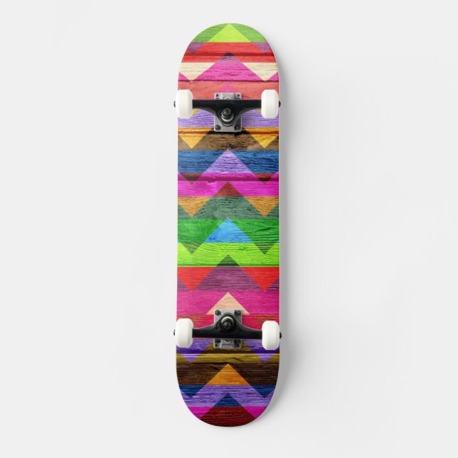 Farbiges Zickzack Holz Abstrakt #2 Skateboard (Vorderseite)