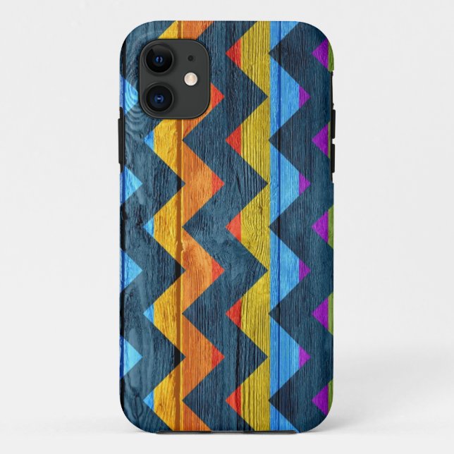 Farbiges Zickzack Holz Abstrakt Nr. 3 Case-Mate iPhone Hülle (Rückseite)