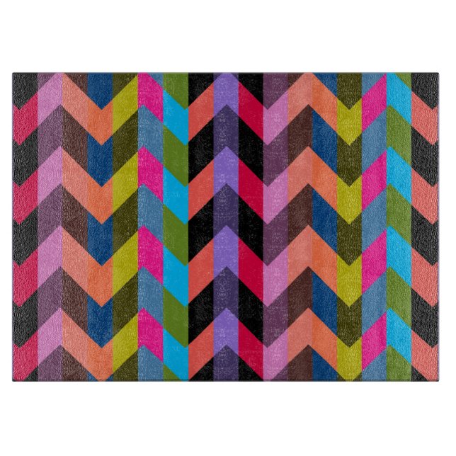 Farbiges Zickzack Muster 2 Schneidebrett (Vorderseite)