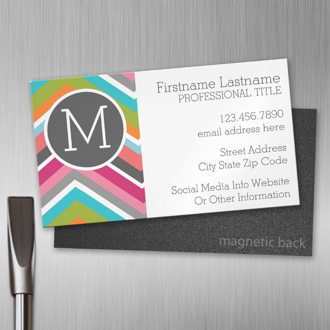Farbiges Zickzack Muster mit benutzerdefiniertem M Magnetische Visitenkarte (Custom Business Card Magnet)