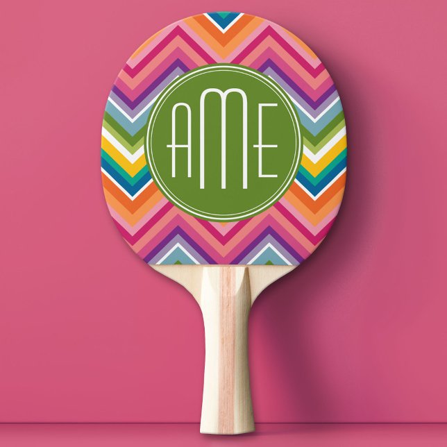 Farbiges Zickzack Muster mit Monogramm Tischtennis Schläger (Custom Pink Pong Paddle)