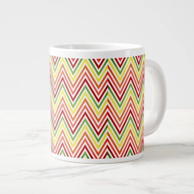 Farbiges Zigzag Zickzack Muster Jumbo-Tasse (Vorderseite Rechts)