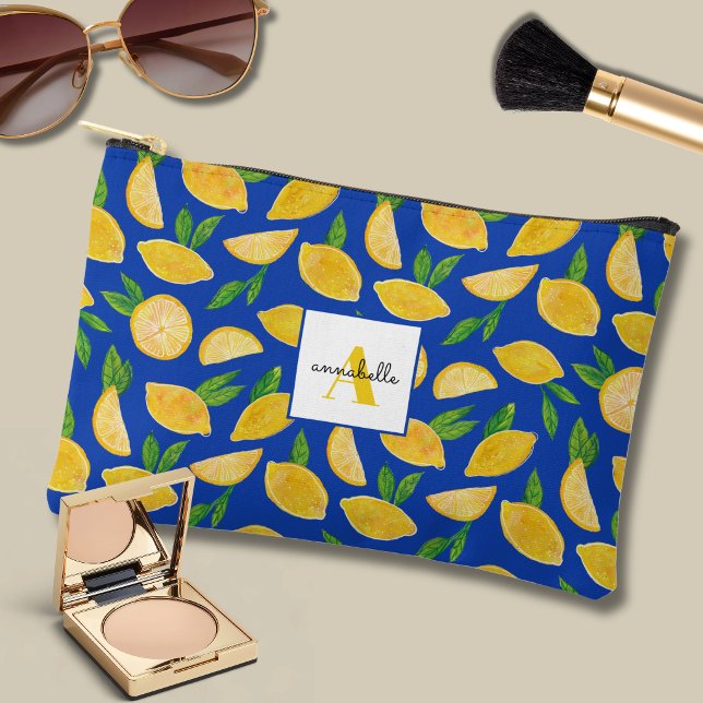 Farbiges Zitronenmuster Zubehörtasche (Lemon pattern blue accessory pouch)