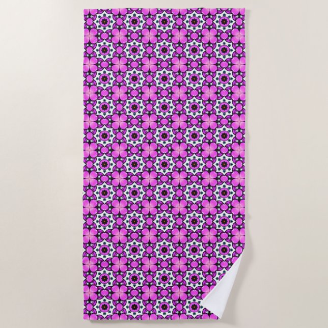 Farbintensive rosa und violette gemusterte Handtüc Strandtuch (Vorderseite)