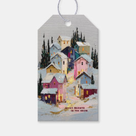 Farbintensive Winterdorf-Schnee-Impasto Geschenkanhänger
